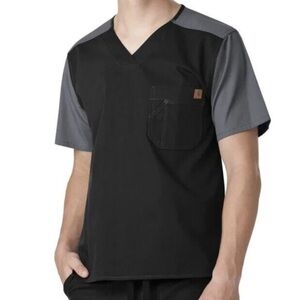 Carhartt Colorblock Short Sleeve Scrub Top Mens Size Small Black and Gray